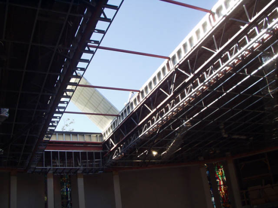 Inside view of panels being installed